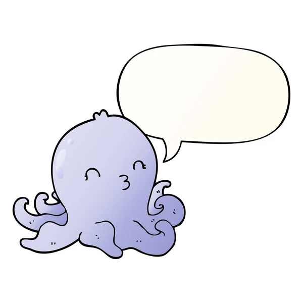 Pulpo de dibujos animados y burbuja del habla en un estilo de gradiente suave — Archivo Imágenes Vectoriales