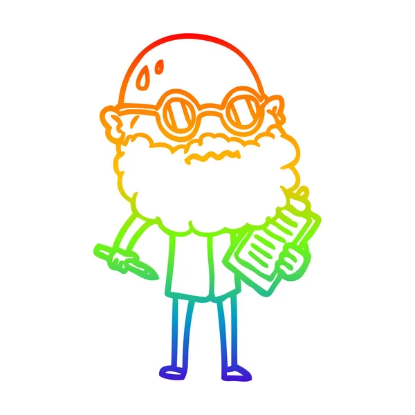 Rainbow gradient ligne dessin dessin animé inquiet homme avec barbe et — Image vectorielle