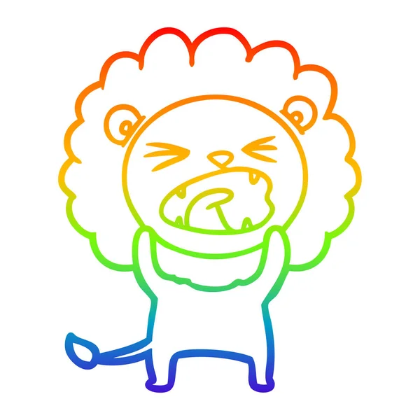 Arco iris gradiente línea dibujo dibujos animados león — Vector de stock