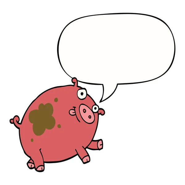 Dessin animé cochon et bulle de parole — Image vectorielle