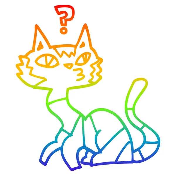 무지개 그라데이션 라인 그리기 만화 고양이 — 스톡 벡터