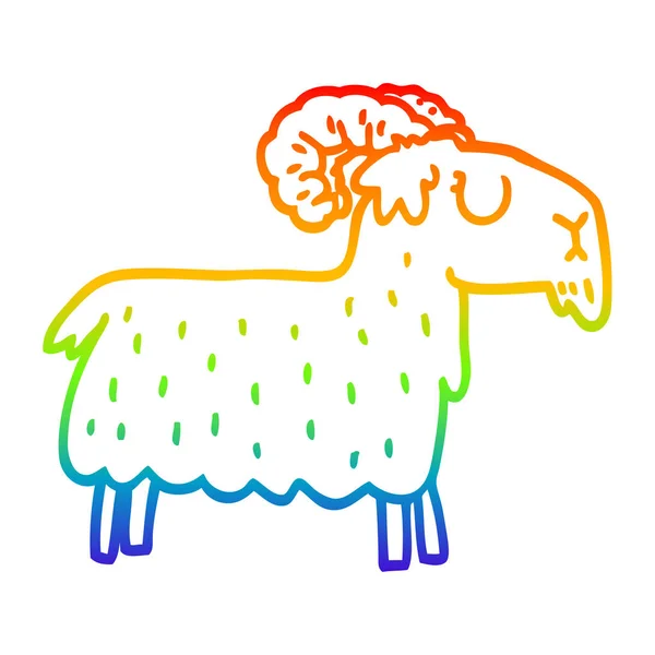 Rainbow gradient line drawing cartoon stubborn goat — Stock Vector