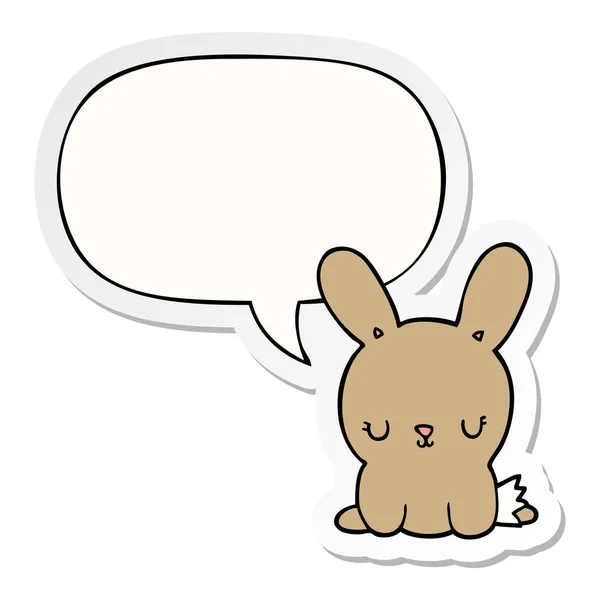 Mignon dessin animé lapin et la parole bulle autocollant — Image vectorielle