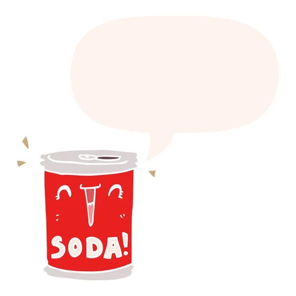 Canette de soda de dessin animé et bulle de parole dans le style rétro — Image vectorielle