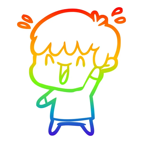 Regenbogen-Gradienten-Linie Zeichnung Karikatur lachender Junge — Stockvektor