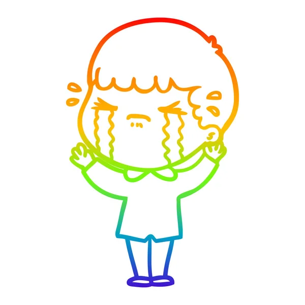 Rainbow gradient ligne dessin dessin homme dessin animé pleurer — Image vectorielle