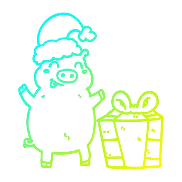 Κρύα γραμμή διαβάθμισης σχέδιο καρτούν χαρούμενο χριστουγεννιάτικο γουρούνι — Διανυσματικό Αρχείο