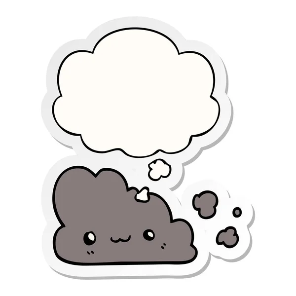 Cute cartoon cloud and thought bubble as a printed sticker — Stock Vector