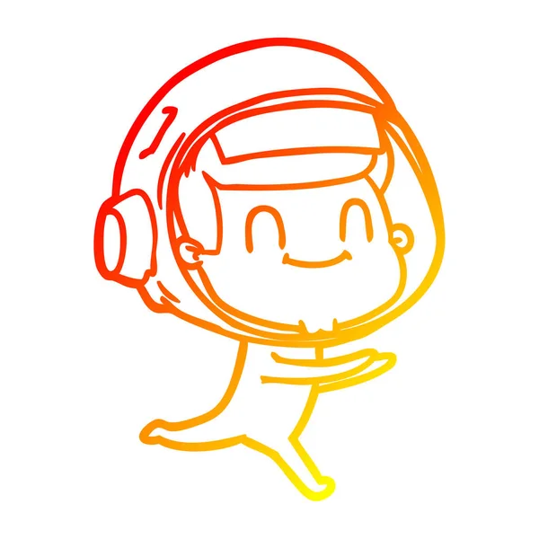 Chaud gradient ligne dessin heureux dessin animé astronaute homme — Image vectorielle