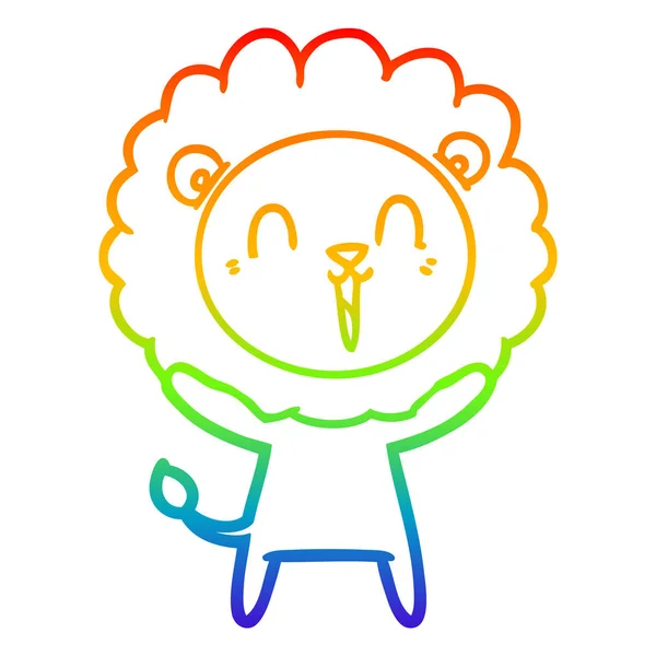 Linea gradiente arcobaleno disegno ridere cartone animato leone — Vettoriale Stock