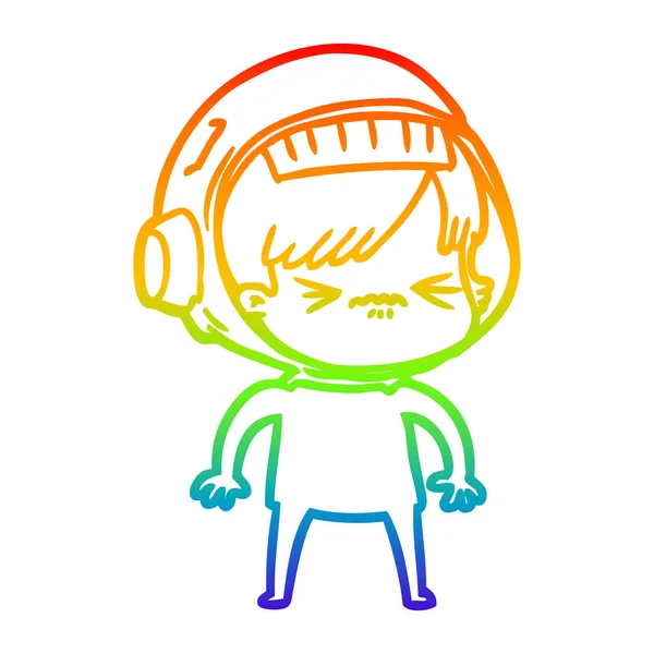 Rainbow gradient linje ritning tecknad astronaut kvinna — Stock vektor
