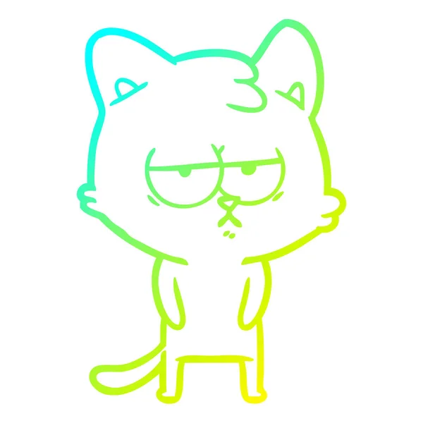 Linea gradiente freddo disegno annoiato gatto dei cartoni animati — Vettoriale Stock