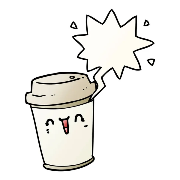 Karikatür pürüzsüz degrade sty kahve ve konuşma balonu çıkarmak — Stok Vektör