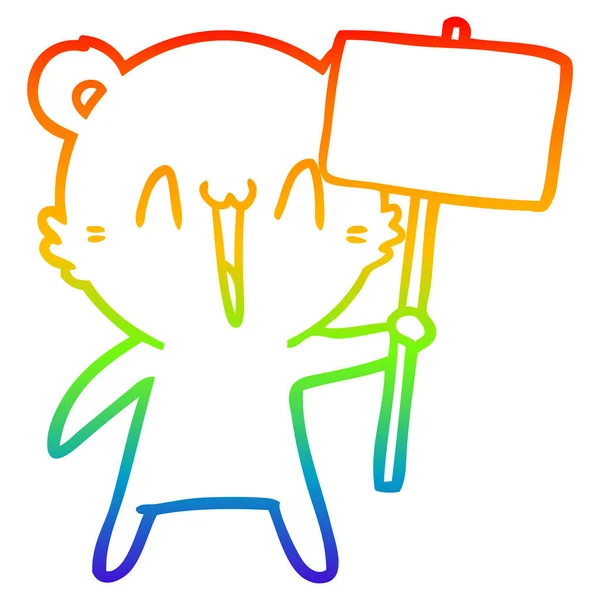 Rainbow gradient line drawing happy bear cartoon — Stock Vector