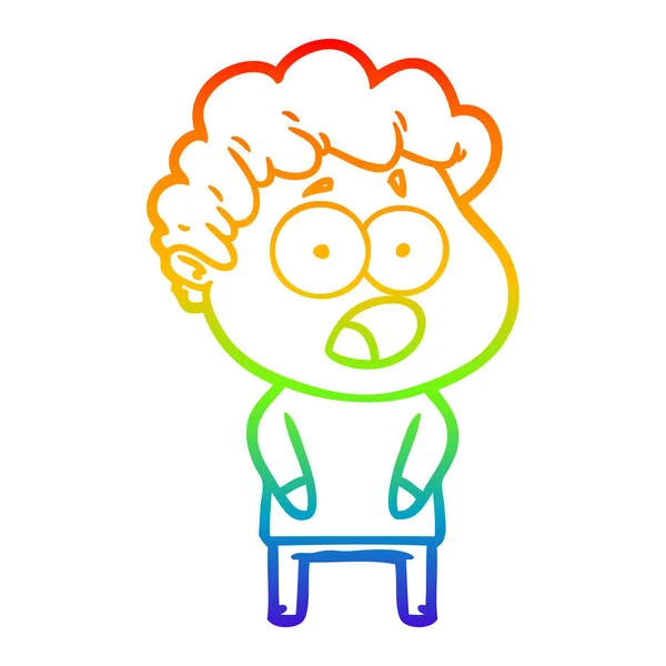 Rainbow gradient line drawing cartoon shocked man — Stock Vector