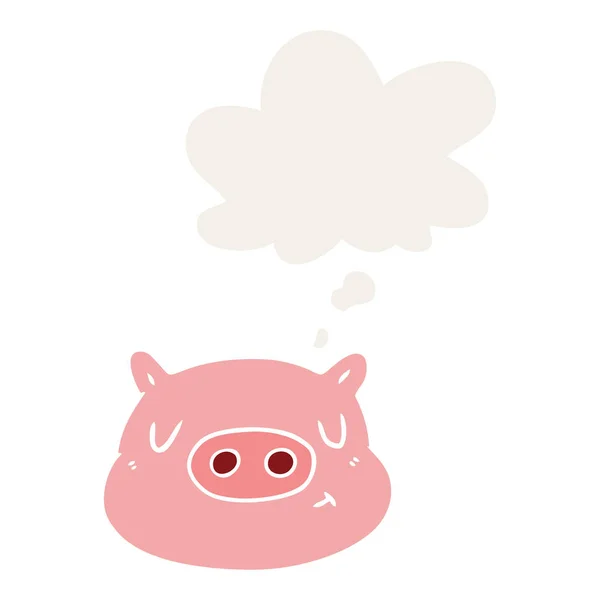 Visage de porc dessin animé et bulle de pensée dans le style rétro — Image vectorielle