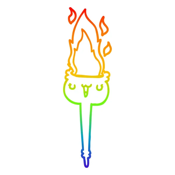 Rainbow gradient linje ritning tecknad flammande ficklampa — Stock vektor