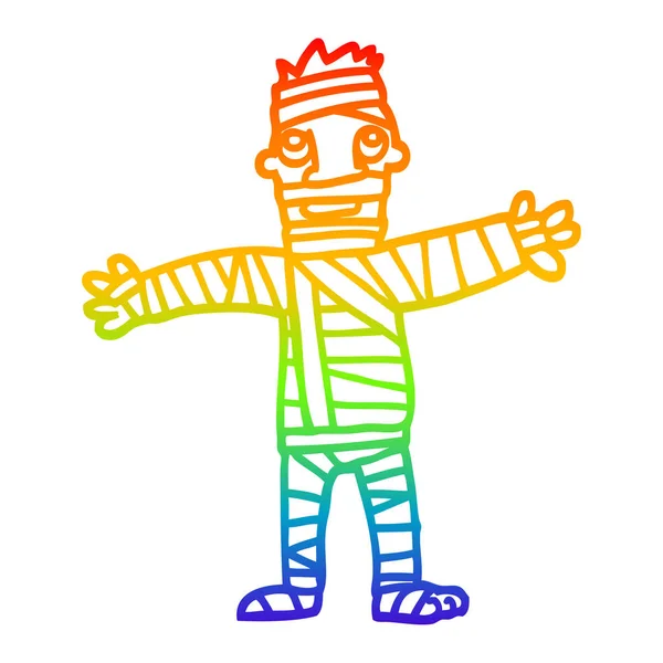 Linea gradiente arcobaleno disegno uomo cartone animato in bende — Vettoriale Stock