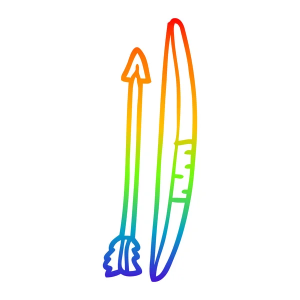 Arco-íris linha gradiente desenho cartoon arco e flecha — Vetor de Stock