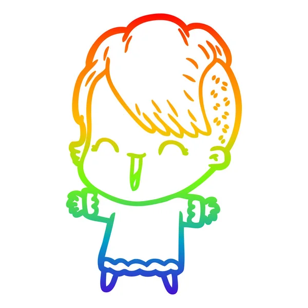 Arco iris gradiente línea dibujo dibujos animados feliz chica hipster — Archivo Imágenes Vectoriales