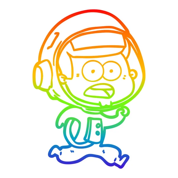 Regenboog gradiënt lijntekening cartoon verrast astronaut — Stockvector