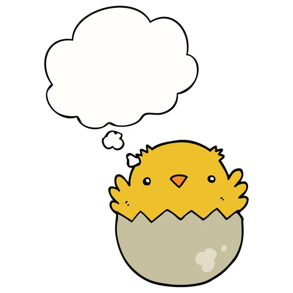 Pintainho dos desenhos animados eclodindo de ovo e bolha pensamento — Vetor de Stock
