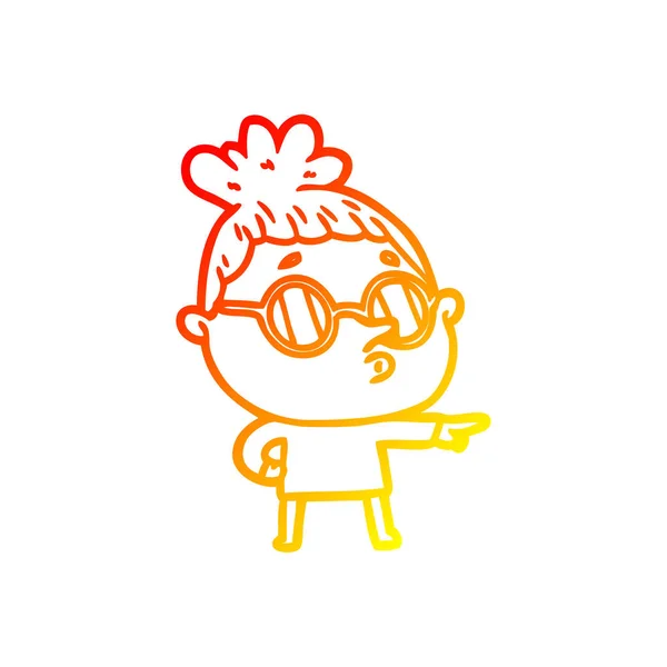 Linha gradiente quente desenho cartoon mulher usando óculos — Vetor de Stock