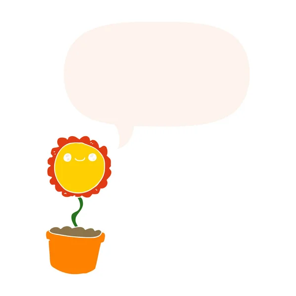 Cartoon flower and speech bubble in retro style — Stock Vector