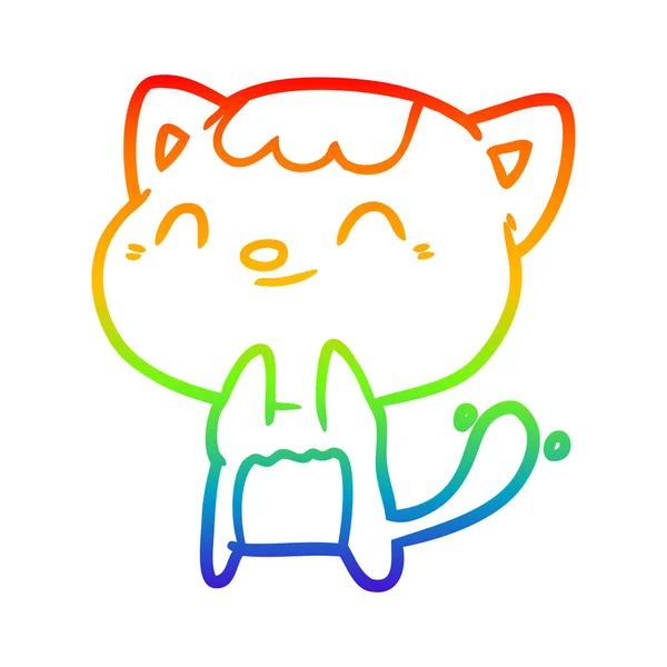 Regenboog kleurovergang lijntekening cute gelukkig weinig kat — Stockvector