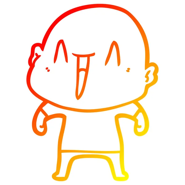 Teplá přechodová linie kreslení šťastný kreslený holohlavý muž — Stockový vektor