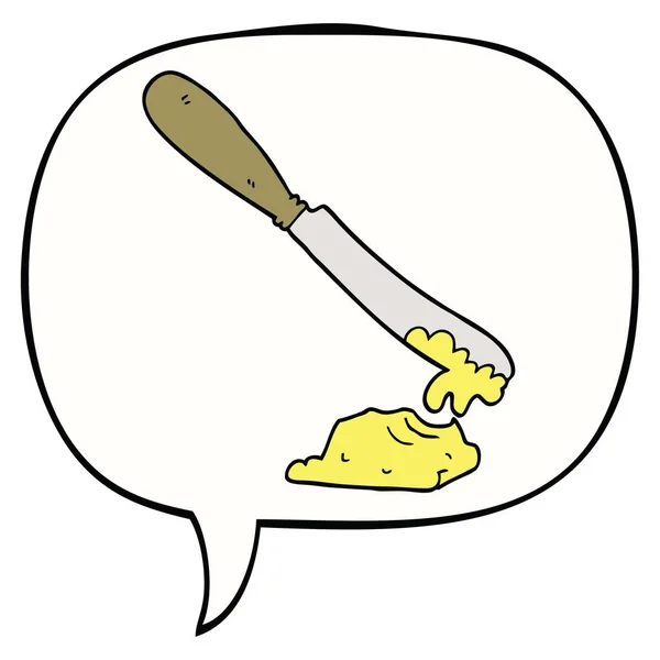 Tecknad kniv sprider smör och pratbubbla — Stock vektor