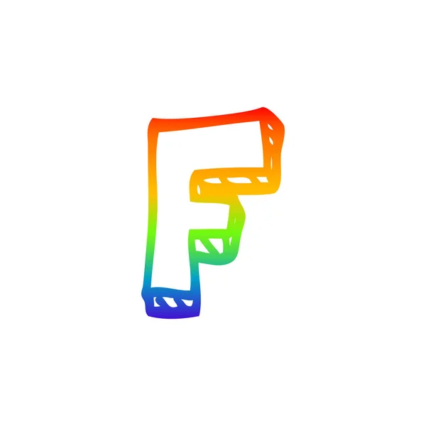 Rainbow gradient linje ritning tecknade bokstaven f — Stock vektor