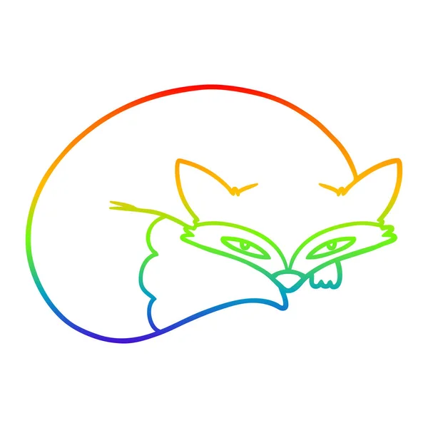 Arco iris gradiente línea dibujo dibujos animados acurrucado zorro — Vector de stock