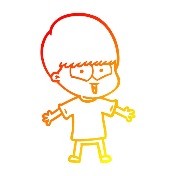 따뜻한 그라데이션 라인 그리기 만화 행복한 소년 — 스톡 벡터