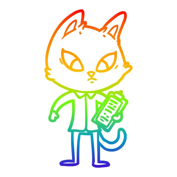 Rainbow gradien baris menggambar bingung kartun kucing bisnis - Stok Vektor