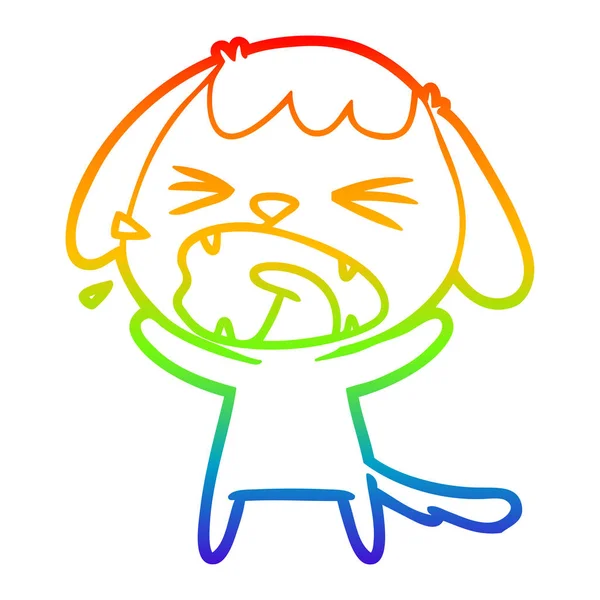 Rainbow gradient linje ritning söt tecknad hund skällande — Stock vektor