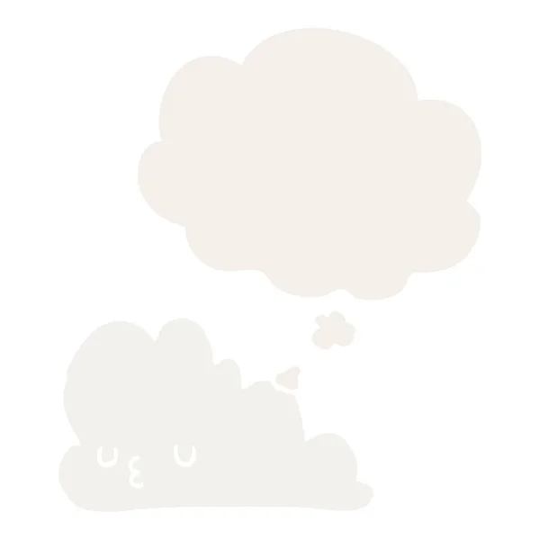 Cute awan kartun dan berpikir gelembung dalam gaya retro - Stok Vektor