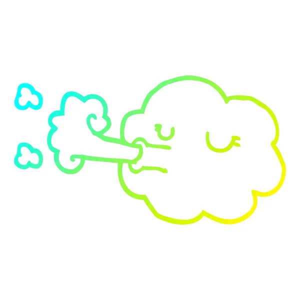 Koude gradiënt lijntekening cartoon wolk waait een Gale — Stockvector