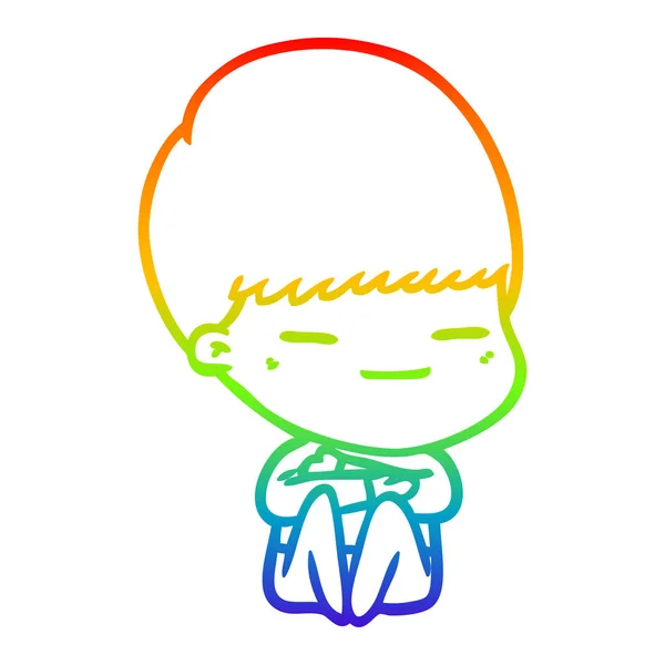 Arcobaleno gradiente linea disegno cartone animato compiaciuto ragazzo — Vettoriale Stock