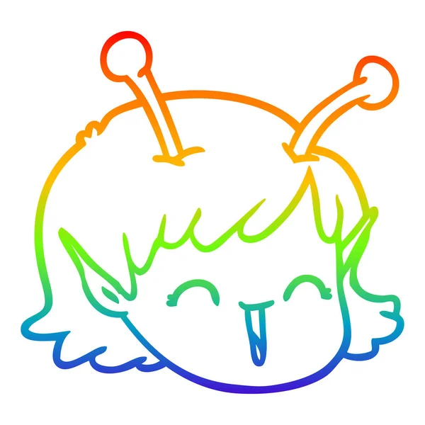 Rainbow gradient ligne dessin dessin animé alien espace fille visage — Image vectorielle