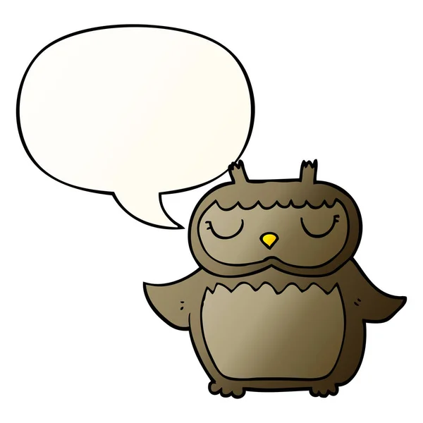 Cartoon owl and speech bubble in smooth gradient style — Stock Vector