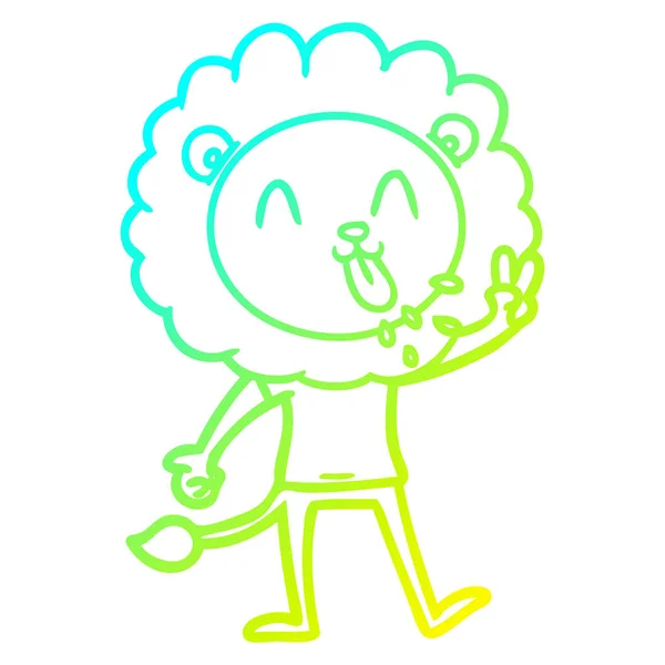 Linea gradiente freddo disegno felice cartone animato leone — Vettoriale Stock
