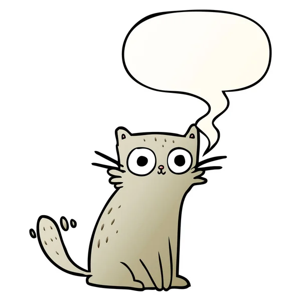 Dibujos animados mirando el gato y la burbuja del habla en estilo gradiente suave — Vector de stock