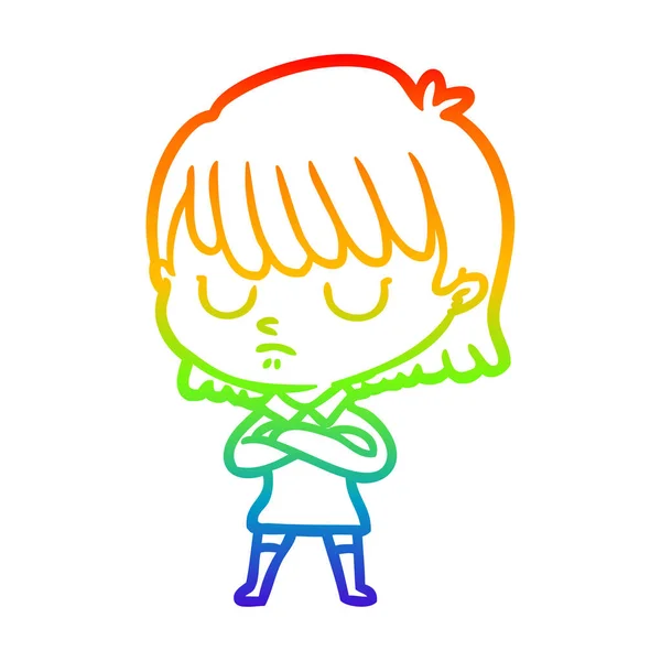 Rainbow gradient ligne dessin dessin femme dessin animé — Image vectorielle