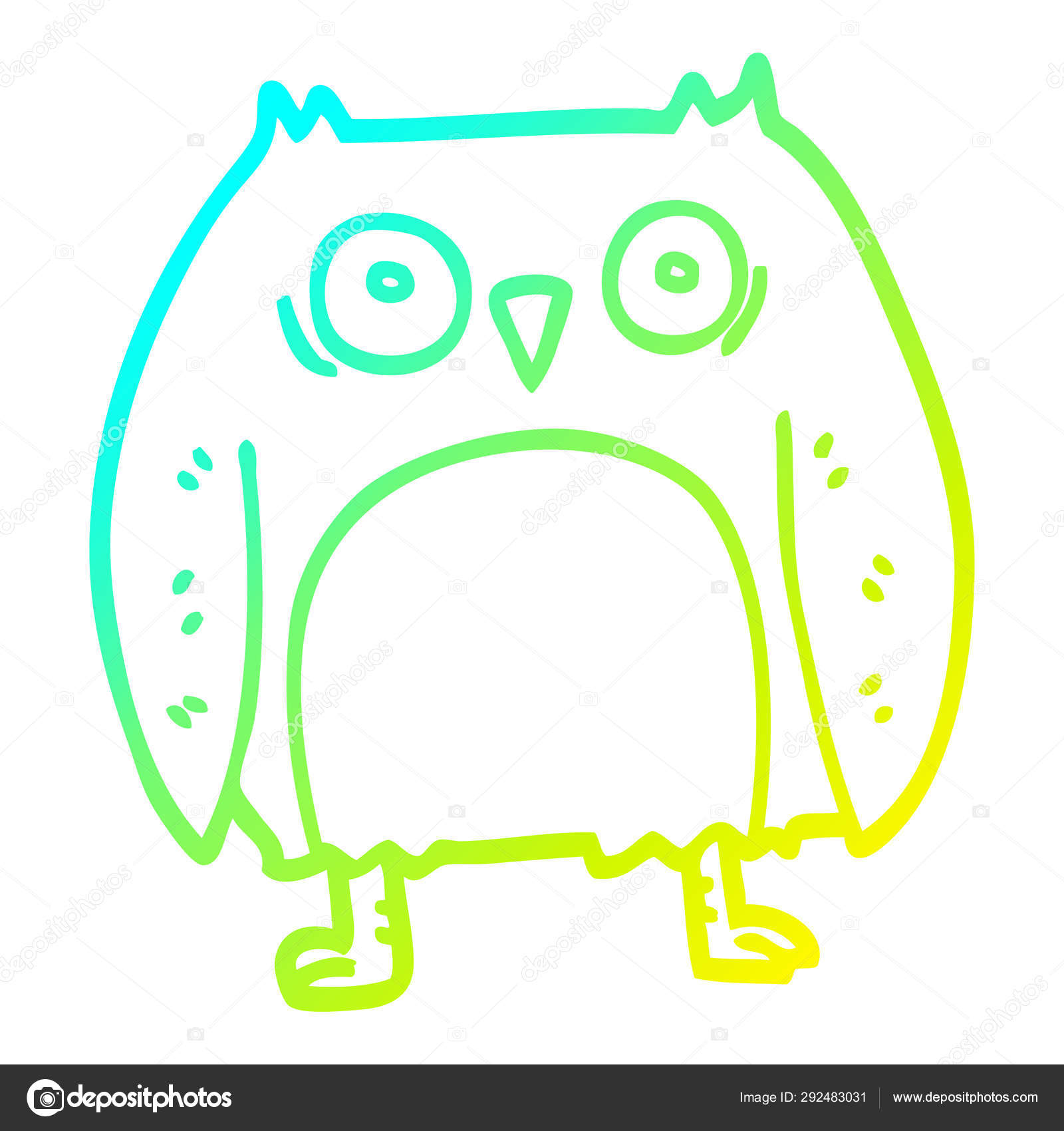 Cold Gradient Line Drawing Funny Cartoon Owl Stock Vector