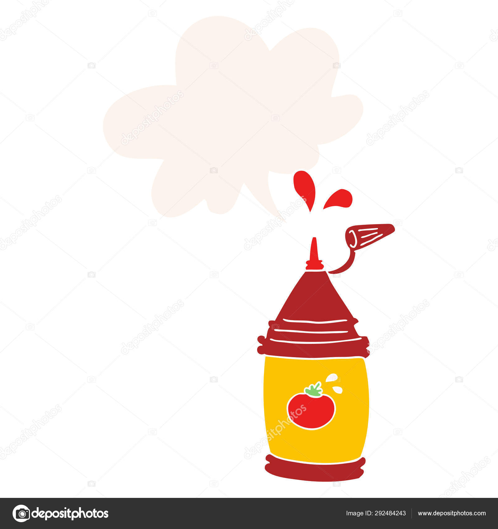 Cartoon ketchup bottle and speech bubble in retro style Stock Vector