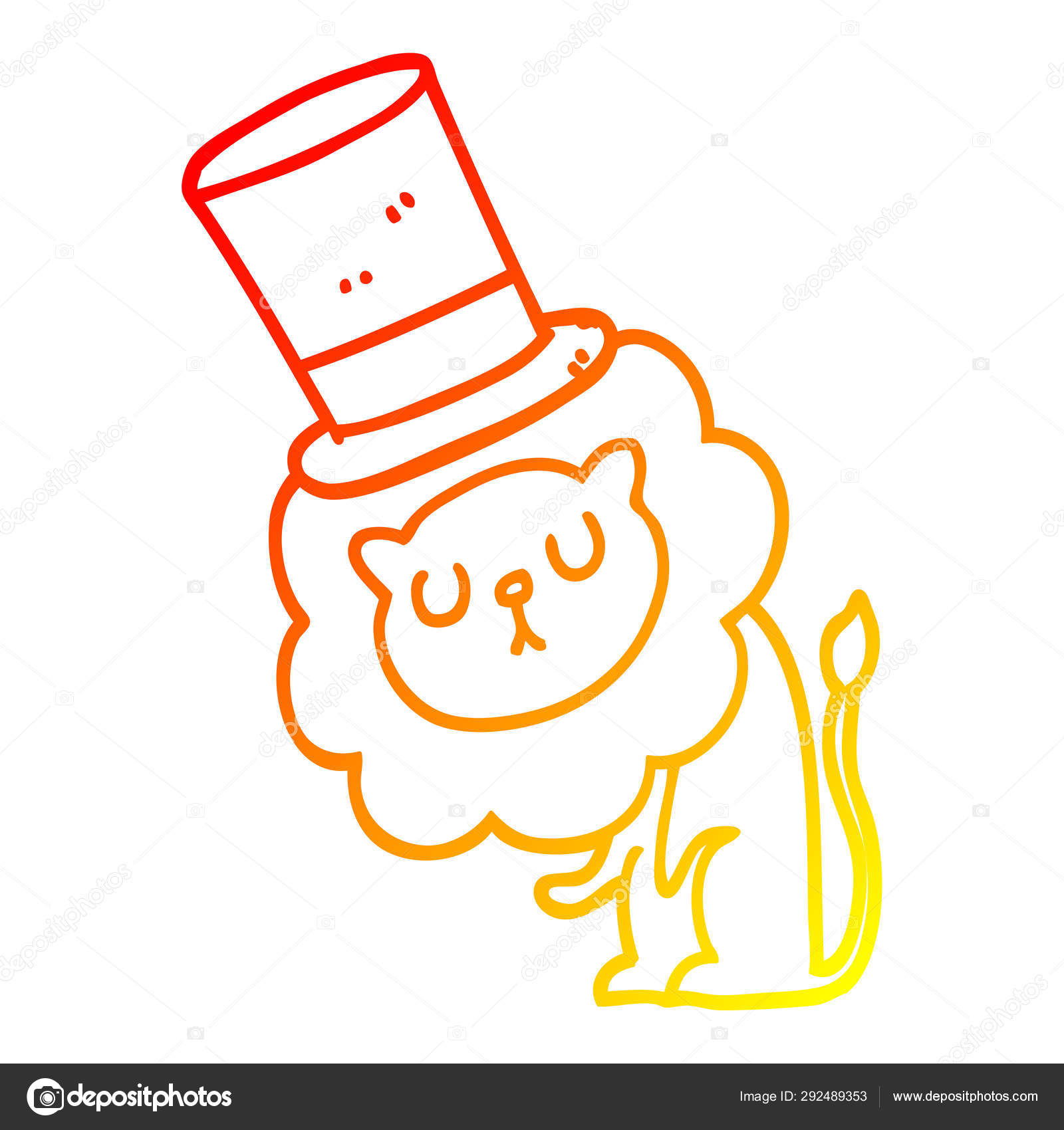 Warm Gradient Line Drawing Cute Cartoon Lion Wearing Top Hat Vector Image By C Lineartestpilot Vector Stock