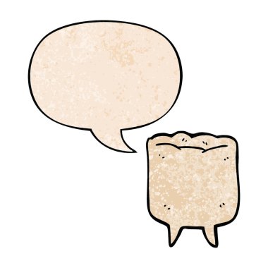 retro doku tarzında karikatür diş ve konuşma balonu