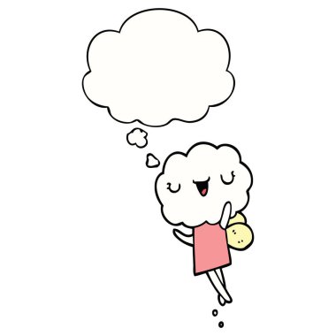 sevimli karikatür bulut kafa yaratık ve düşünce balonu