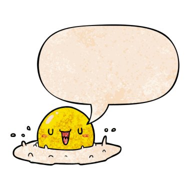 retro doku tarzında karikatür mutlu yumurta ve konuşma balonu